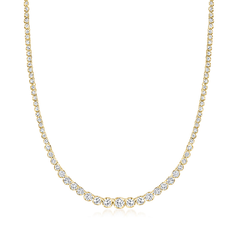 14kt yellow gold diamond tennis necklace with round brilliant stones