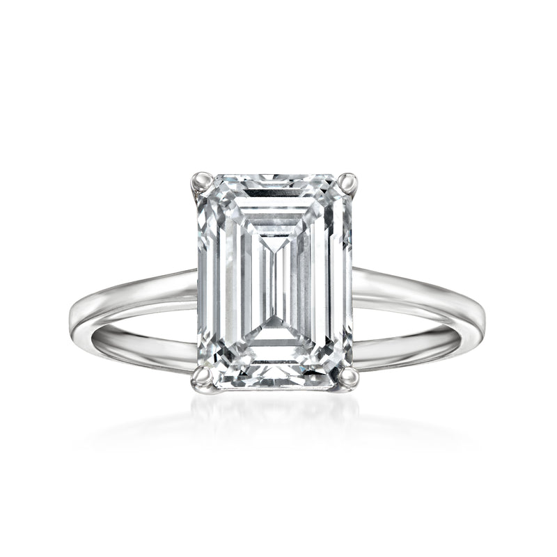 14kt white gold emerald-cut diamond solitaire ring, prong-set center stone