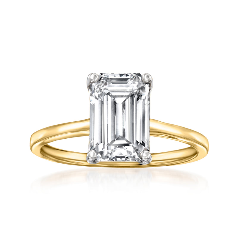 14kt yellow gold solitaire ring with emerald-cut lab-grown diamond