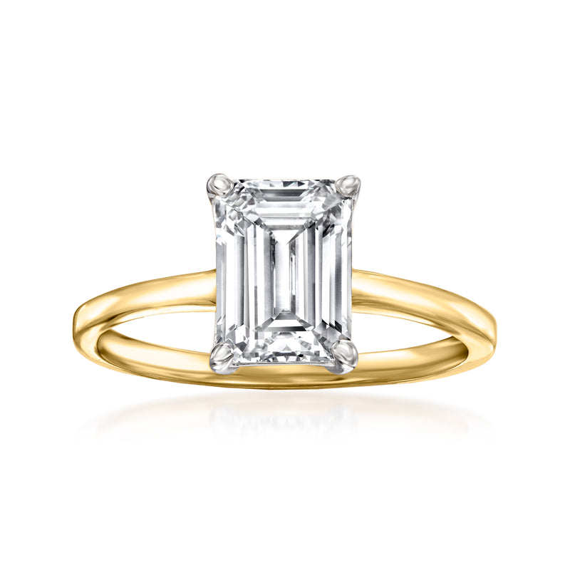 14kt yellow gold solitaire ring with emerald-cut lab-grown diamond