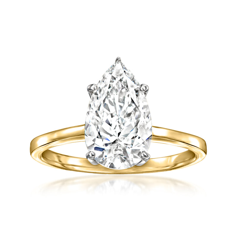 Pear-cut diamond solitaire ring in 14kt yellow gold, pear-shaped center stone
