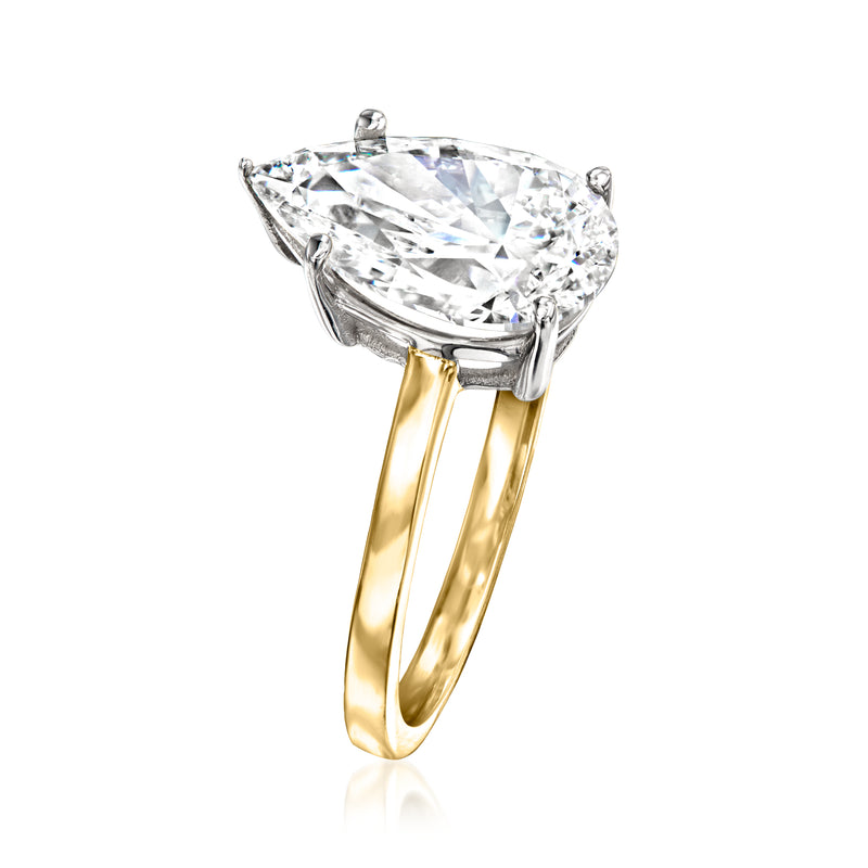 Pear-cut diamond solitaire ring in 14kt yellow gold with high-set pear center stone