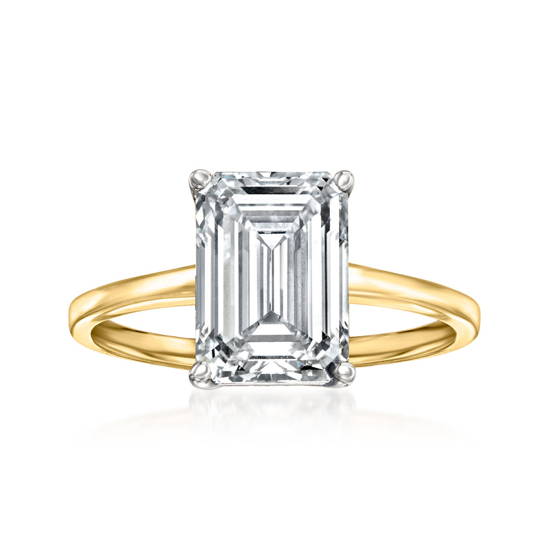 Emerald-cut solitaire ring in 14kt yellow gold with lab-grown diamond, four-prong setting