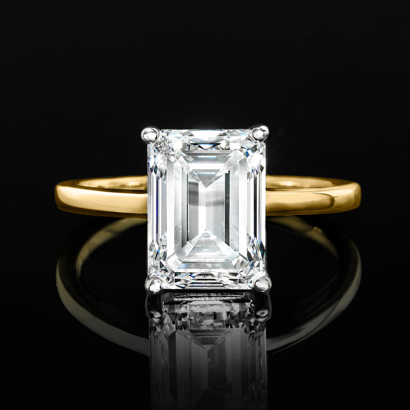 Emerald-cut lab-grown diamond solitaire ring in 14kt yellow gold with four-prong setting