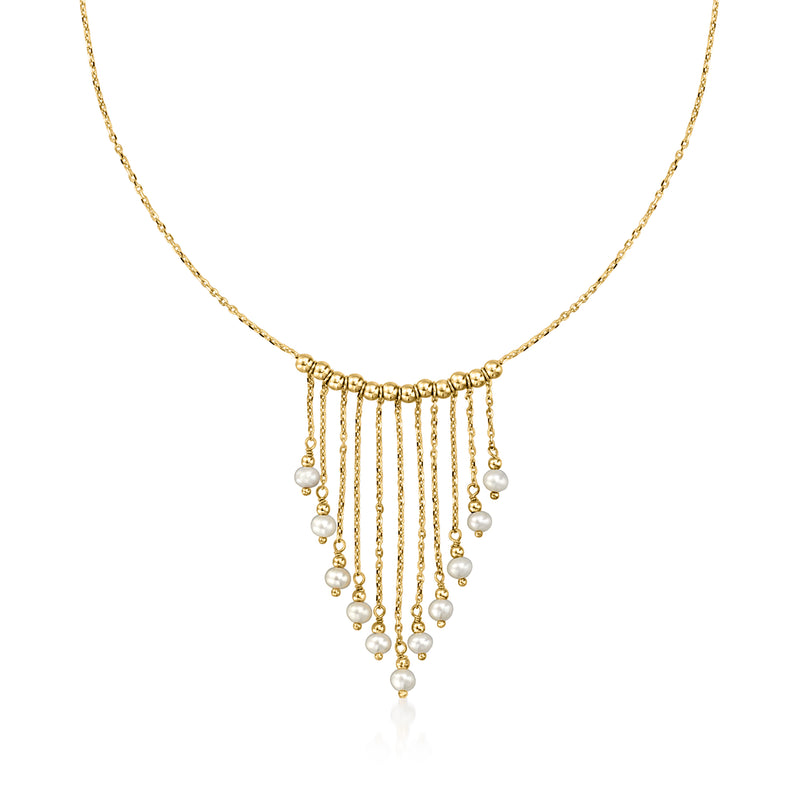 18kt yellow gold cultured pearl fringe drop necklace with dangling pearls