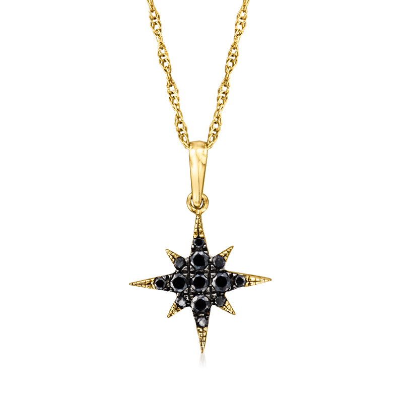 14kt yellow gold north star pendant necklace with black diamond star pendant