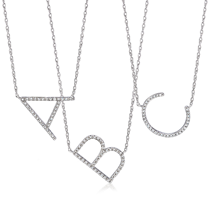 Sterling silver diamond initial necklace set with three letter pendants on chain