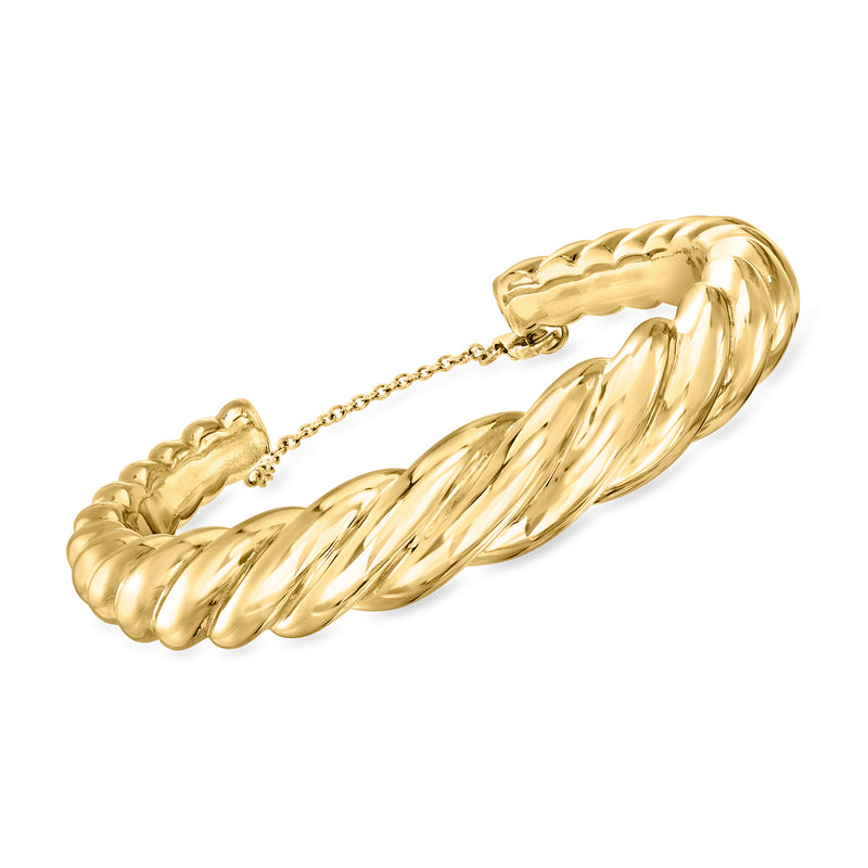 14kt yellow gold twisted cuff bracelet with linked chain detail