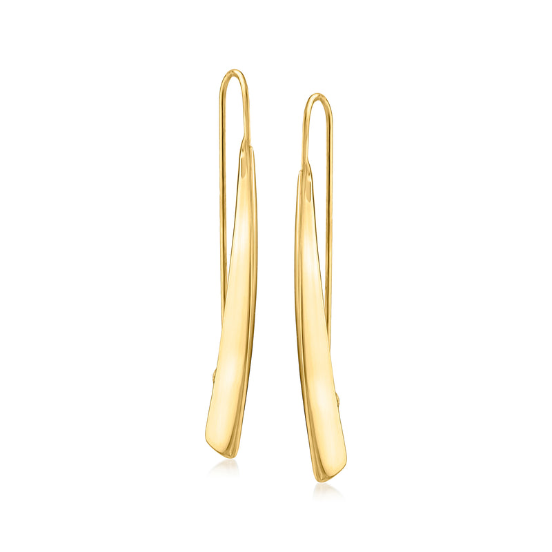 14kt yellow gold knife-edge drop earrings with earwire hooks