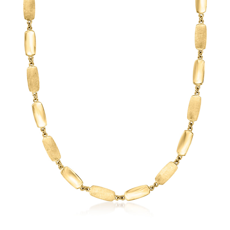 Yellow gold bar-link necklace with oval and rectangular links
