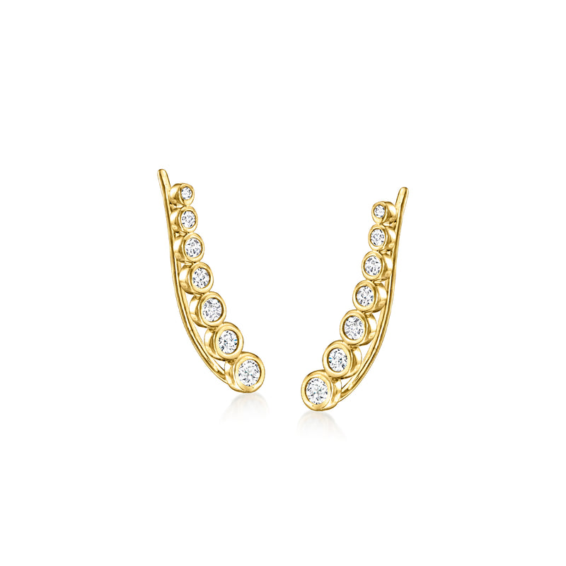 14kt yellow gold diamond bezel-set ear climber earrings with five round stones