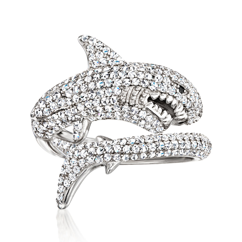 Shark bypass ring with pavé CZ in sterling silver