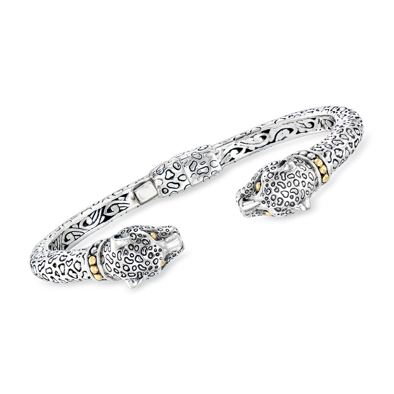 Sterling silver jaguar head cuff bracelet with 18kt yellow gold accents