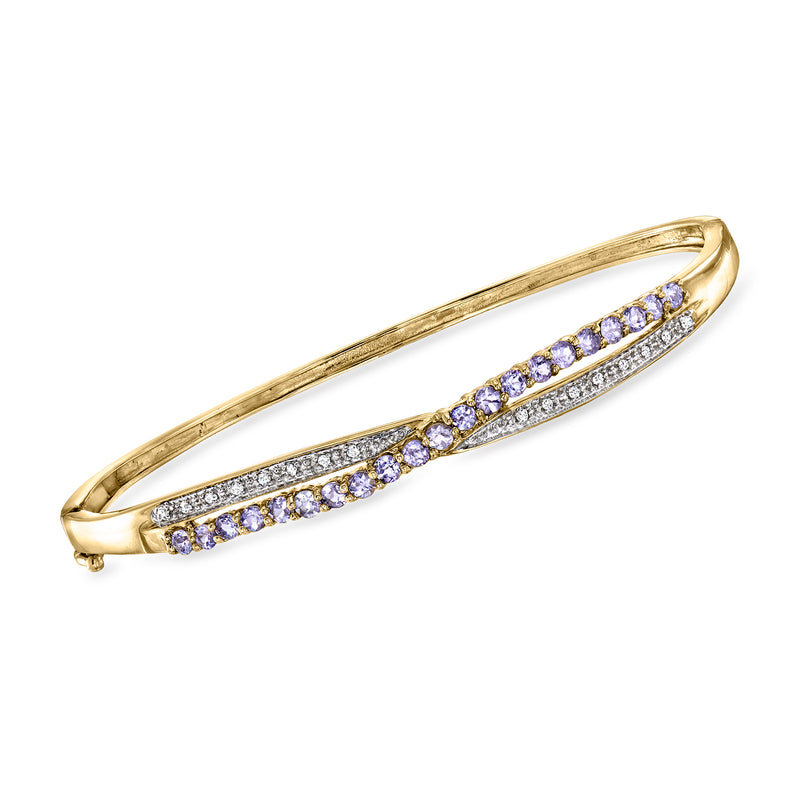 14kt yellow gold crisscross bangle bracelet with tanzanite and diamond accents