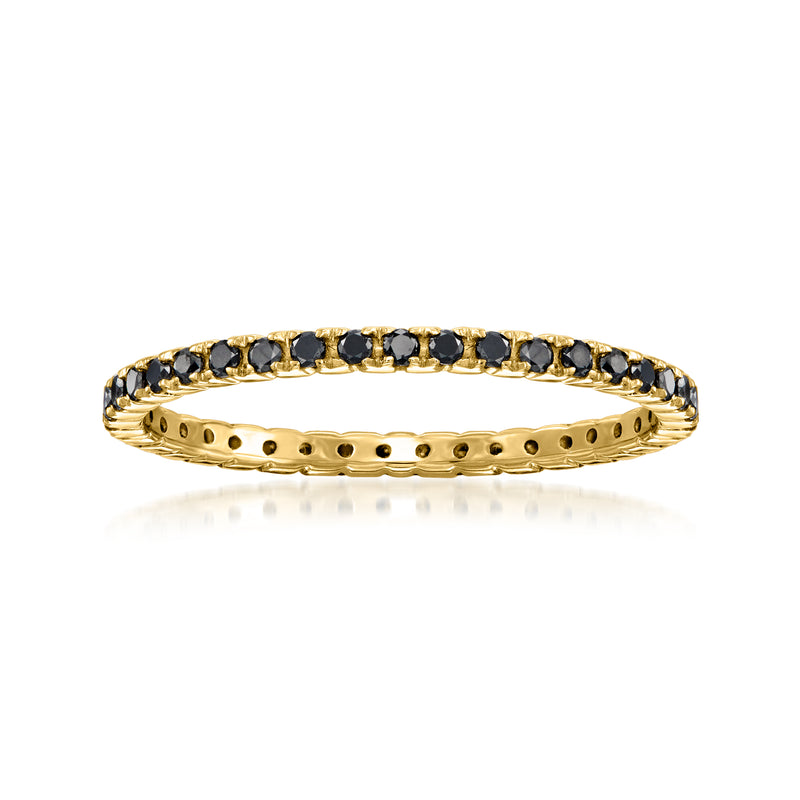 14kt yellow gold eternity band with black diamond channel-set stones