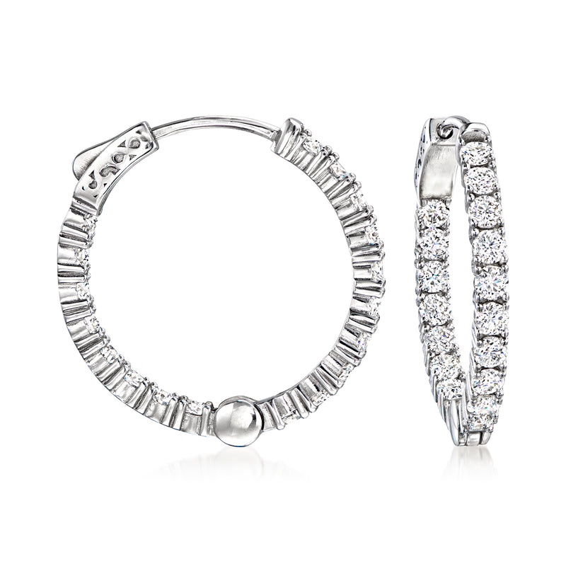 Sterling silver inside-outside hoop earrings with round moissanite stones