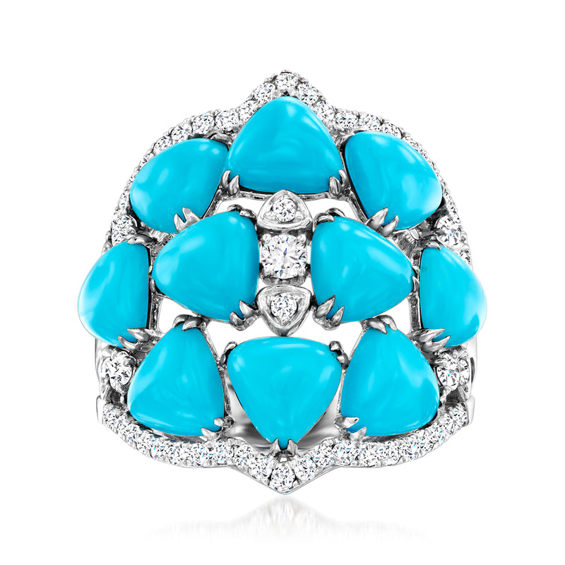 Turquoise and diamond cluster ring with pear-cut stones on 18kt white gold