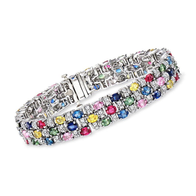 14kt white gold bracelet with multicolored sapphire and diamond row settings