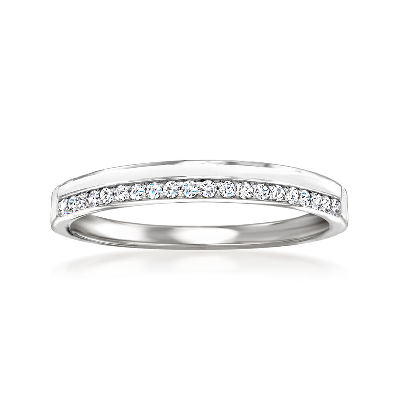 Sterling silver diamond-studded band ring with a row of small round stones