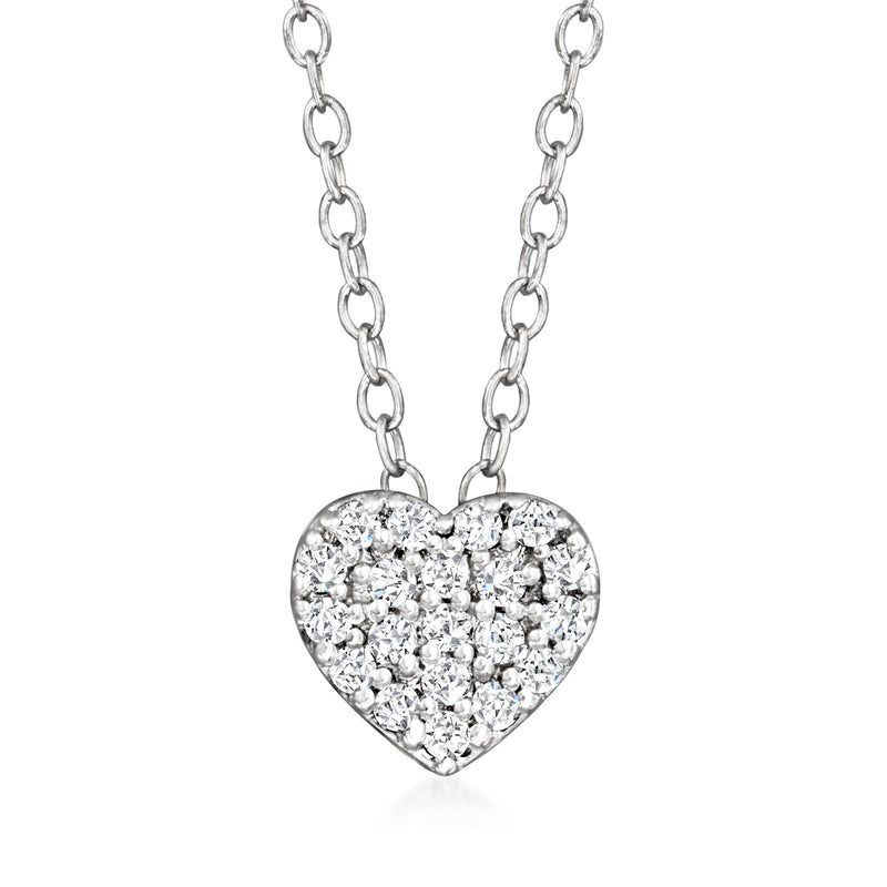 Sterling silver heart pendant necklace with pave diamonds