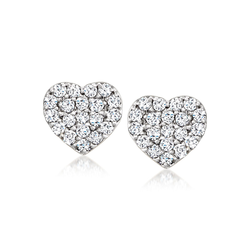 Pave diamond heart stud earrings in sterling silver