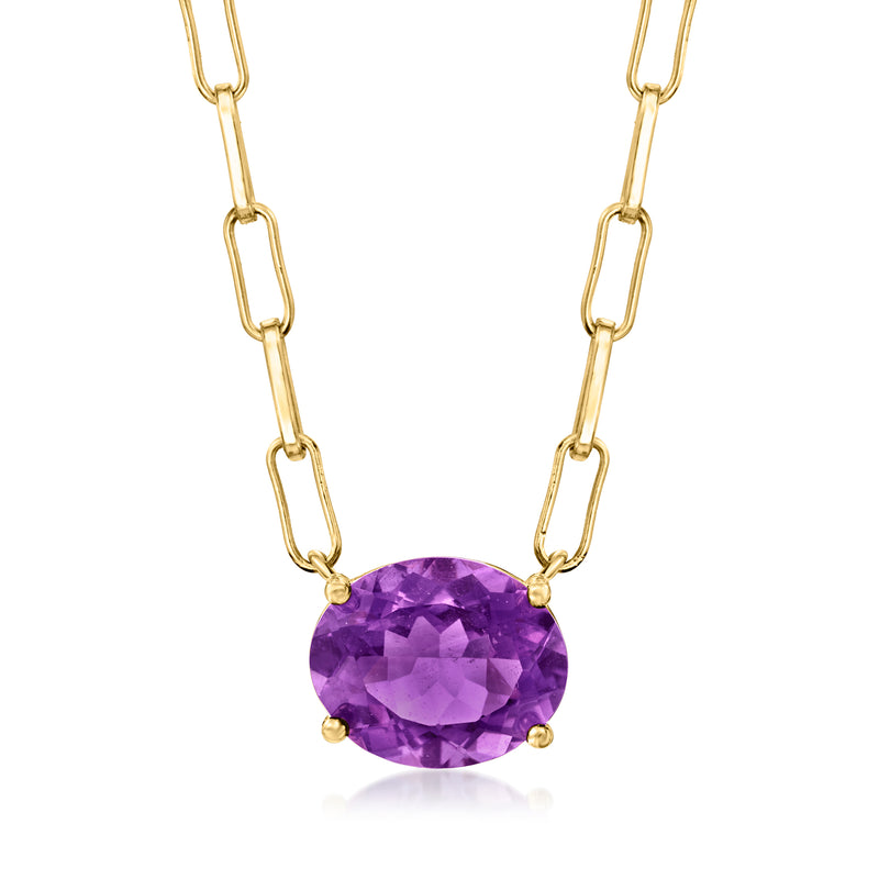 18kt gold over sterling necklace with oval amethyst gemstone pendant and link chain