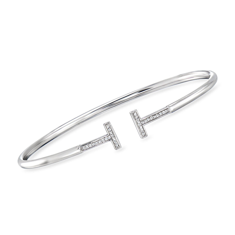 Sterling silver diamond bar cuff bracelet