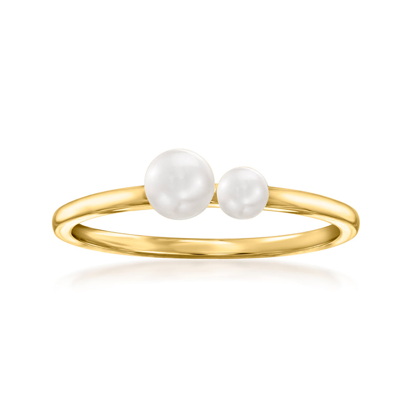 14kt yellow gold duo pearl ring with two round cultured pearls on top