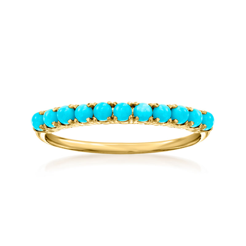 14kt yellow gold ring with turquoise bead row, polished band