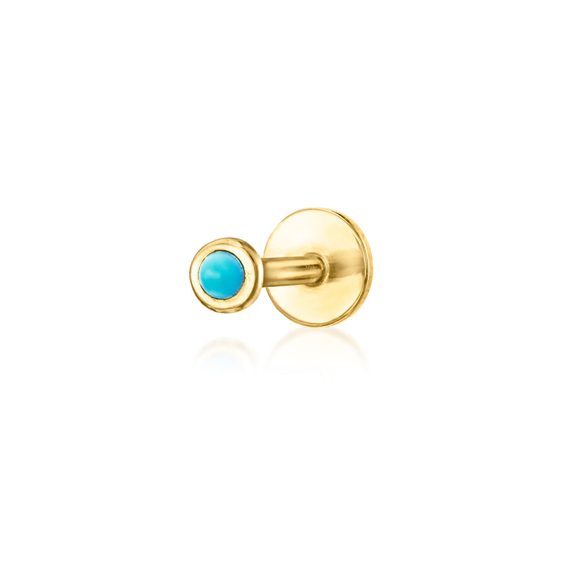 14kt yellow gold turquoise round stud earring with flat-back post closure