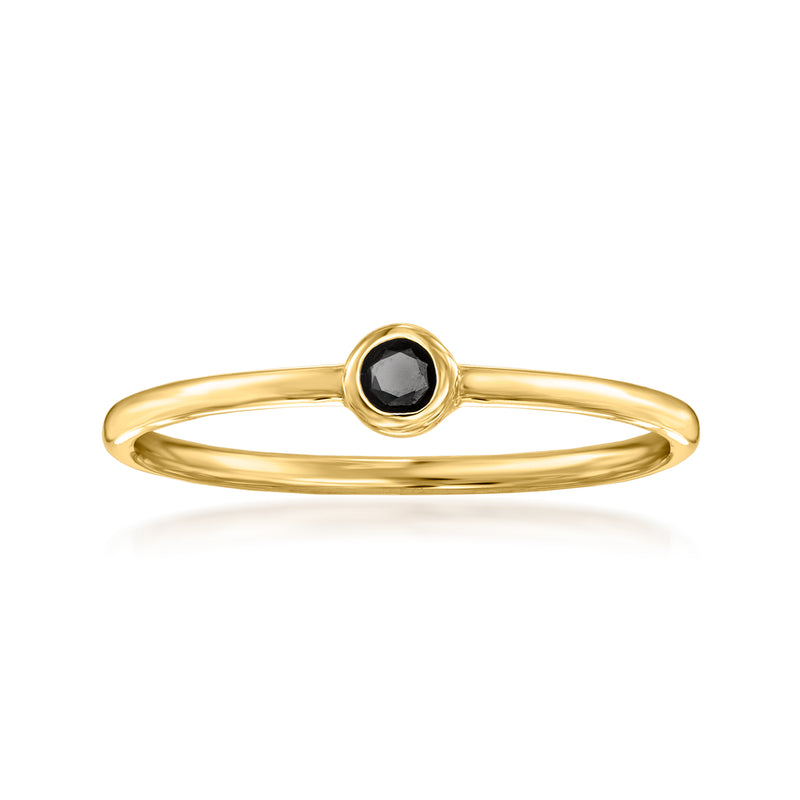 14kt yellow gold ring with bezel-set round black diamond in center