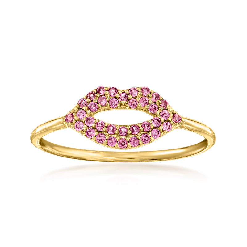 14kt yellow gold rhodolite garnet kiss ring with double-pave oval setting
