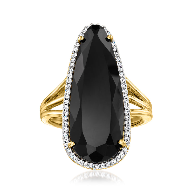Gold-over-sterling ring with oval black onyx and white topaz halo