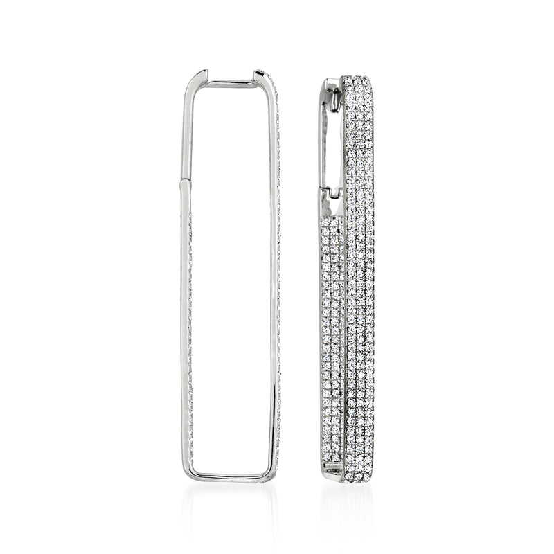 Diamond elongated rectangular hoop earrings in 14kt white gold