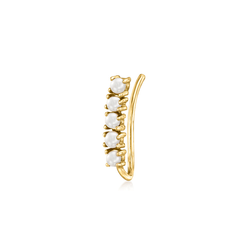 14kt yellow gold cultured pearl single ear climber with five white pearls
