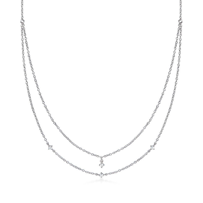 Sterling silver two-strand diamond necklace with small round center stones