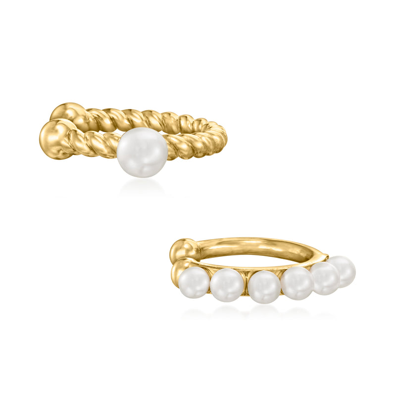 14kt yellow gold cultured pearl ear cuffs, set of two single cuffs