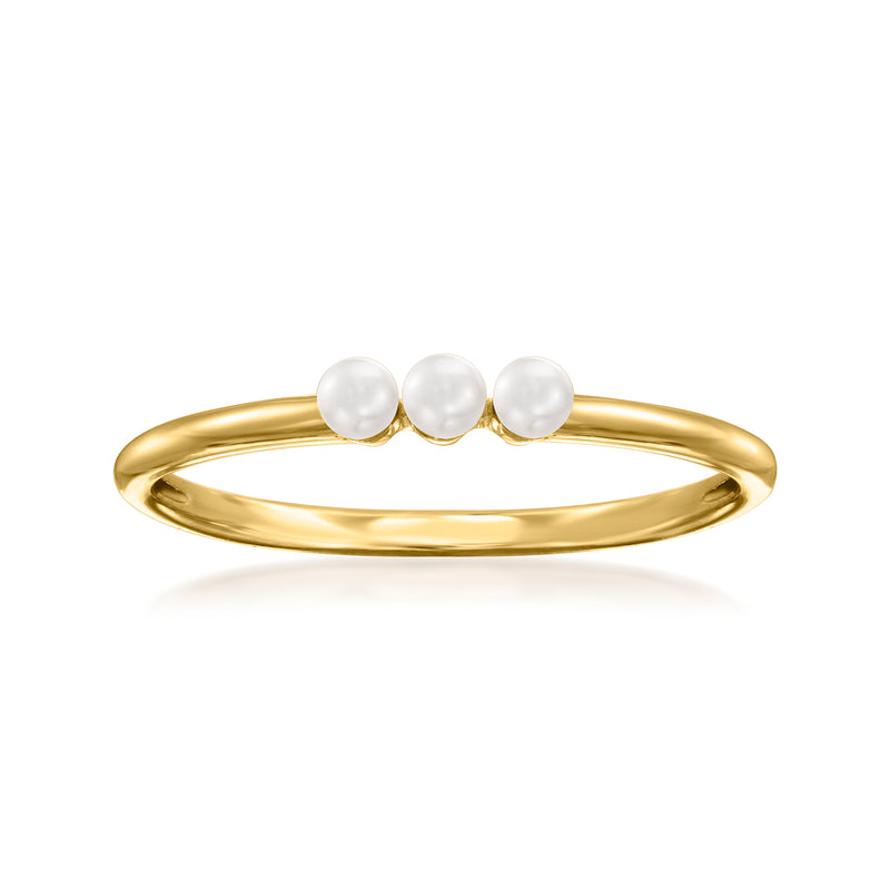 14kt yellow gold bangle ring with three white cultured pearls on top