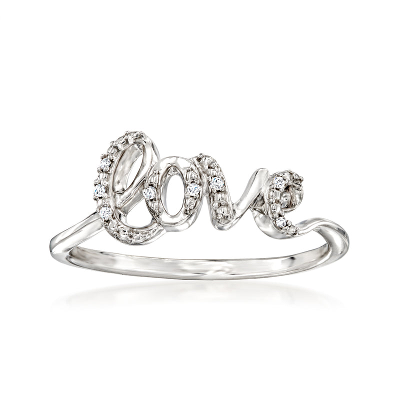 Sterling silver Love ring with round stone accents across the band