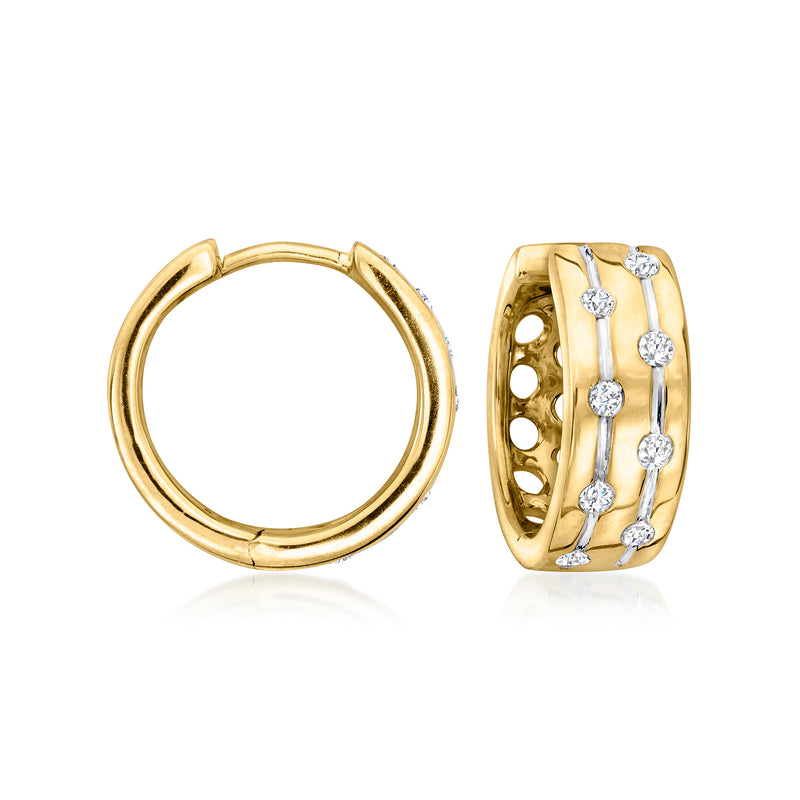 18kt gold over sterling hoop earrings with dotted diamond-accented channel design