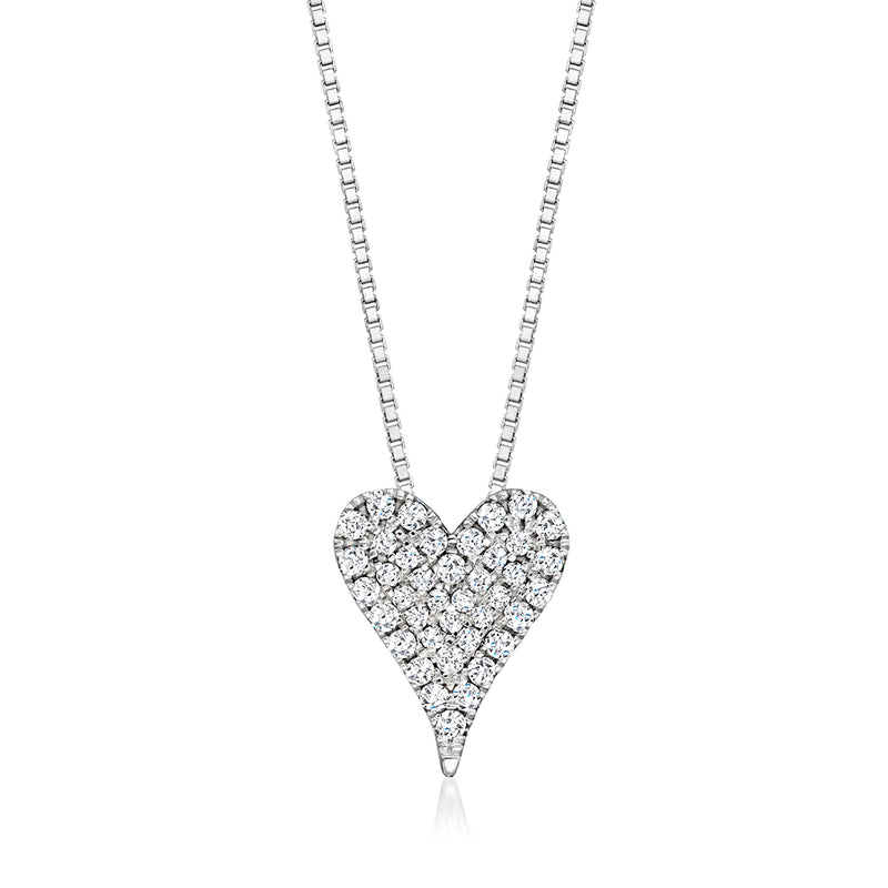 Sterling silver diamond pavé heart pendant necklace