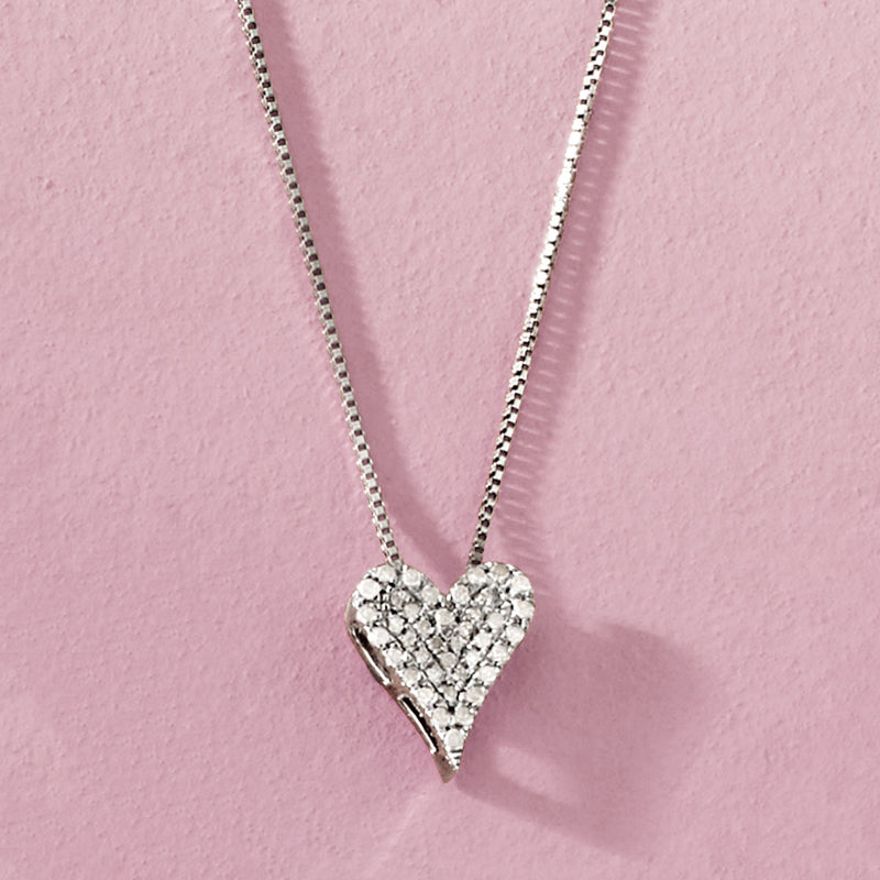 Sterling silver pave diamond heart necklace