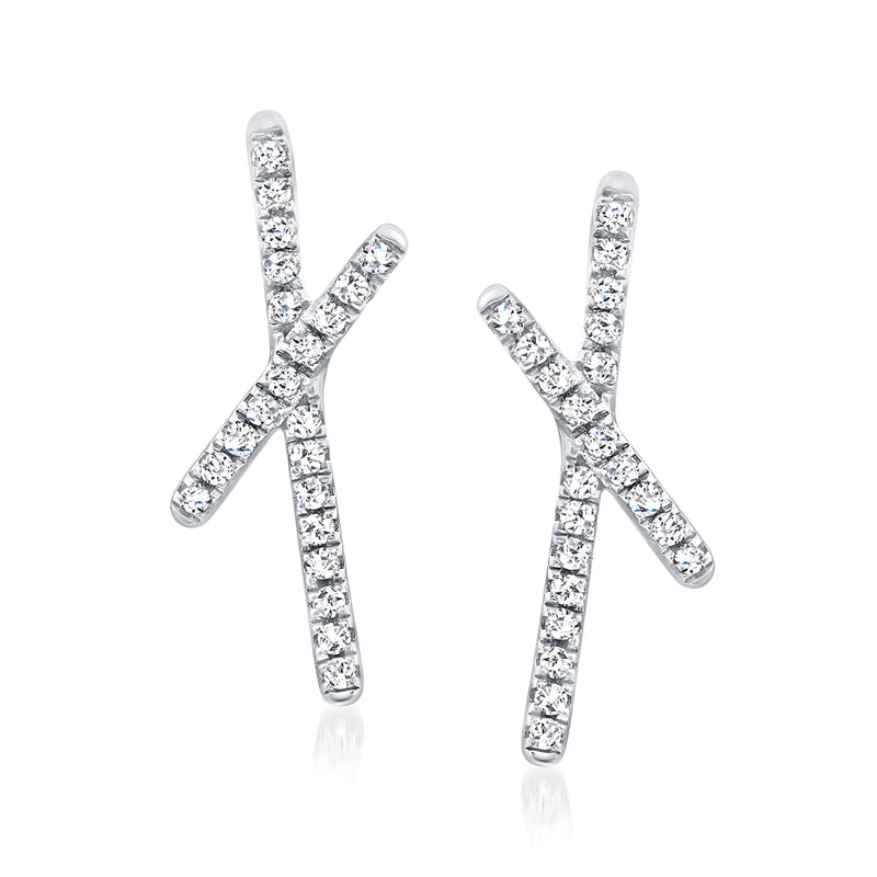 X-shaped diamond-accented sterling silver post earrings
