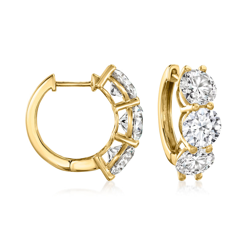 14kt yellow gold huggie hoop earrings with two round lab-grown diamonds