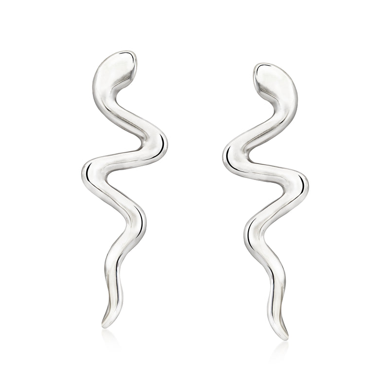 Sterling silver snake drop earrings with S-shaped wavy zigzag design