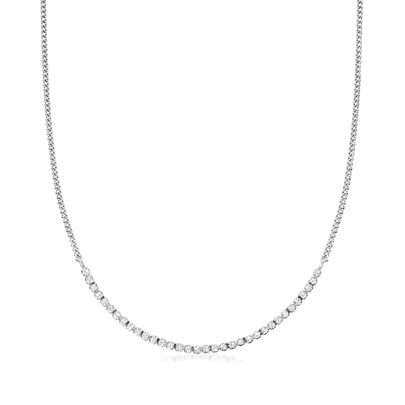 Sterling silver half-tennis necklace with small round diamond-like stones
