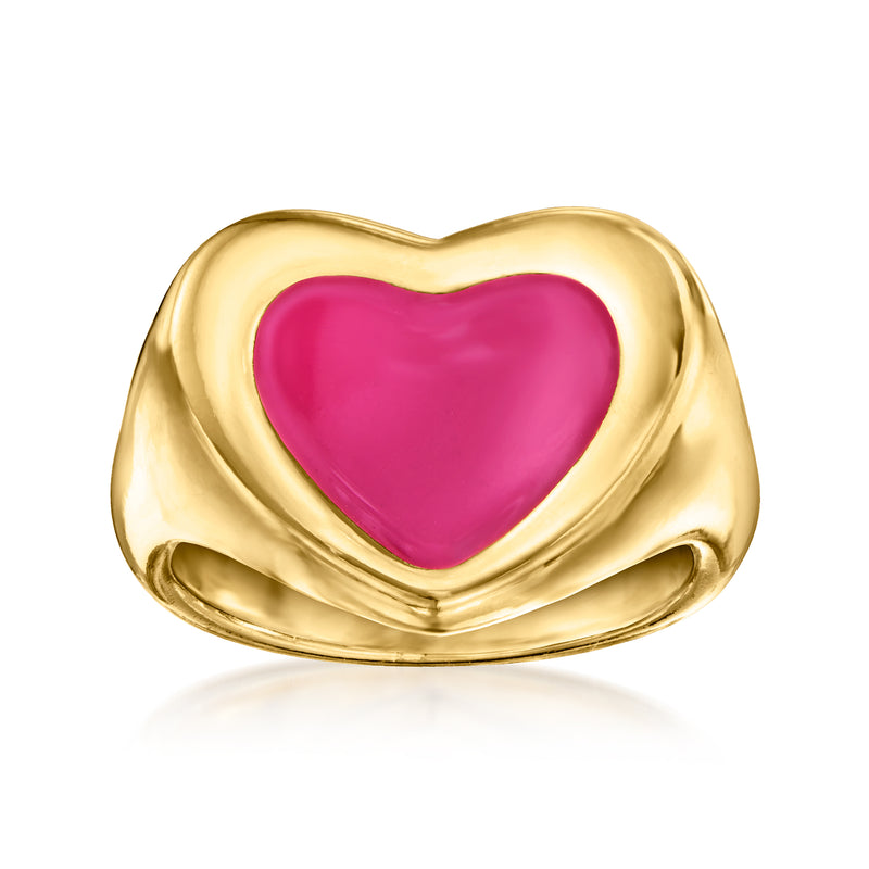 Gold-tone heart enamel ring with pink heart center