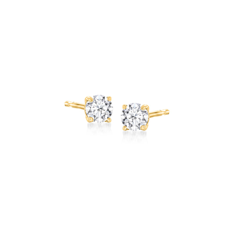 18kt gold over sterling round diamond stud earrings, bezel-set.