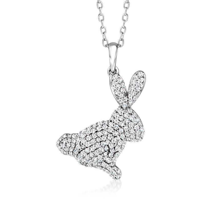 Sterling silver diamond bunny pendant necklace with sparkling bunny charm