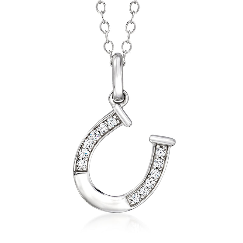 Sterling silver horseshoe pendant necklace with diamond accents